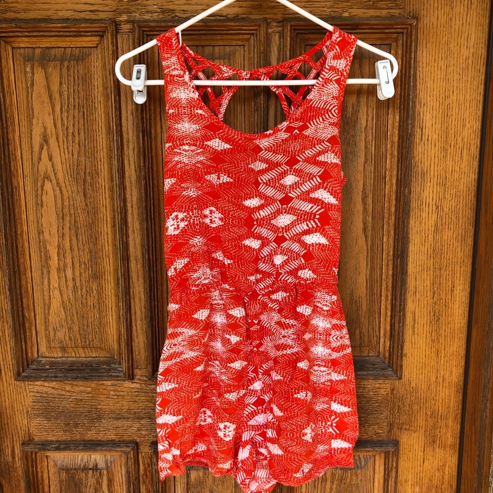 Orange and White Aztec Patterned Romper